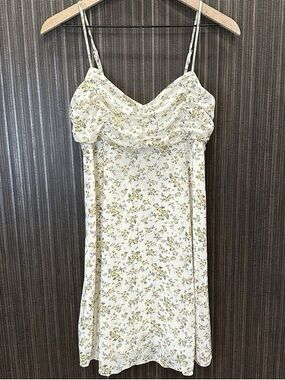 Floral Yellow-White Midi Slip Dress with Spaghetti Straps